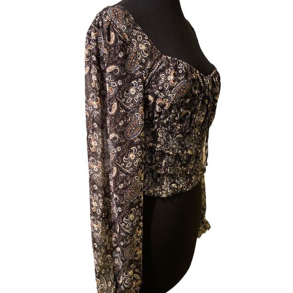 NWT FREE PEOPLE Lolita Printed Volume Sleeve Peasant Blouse XS - Picture 1 of 11